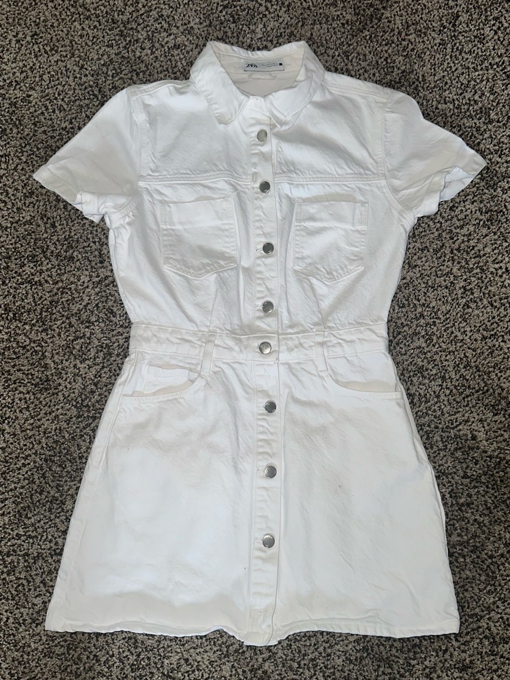 Zara White Short-Sleeve Button Front Mini Dress